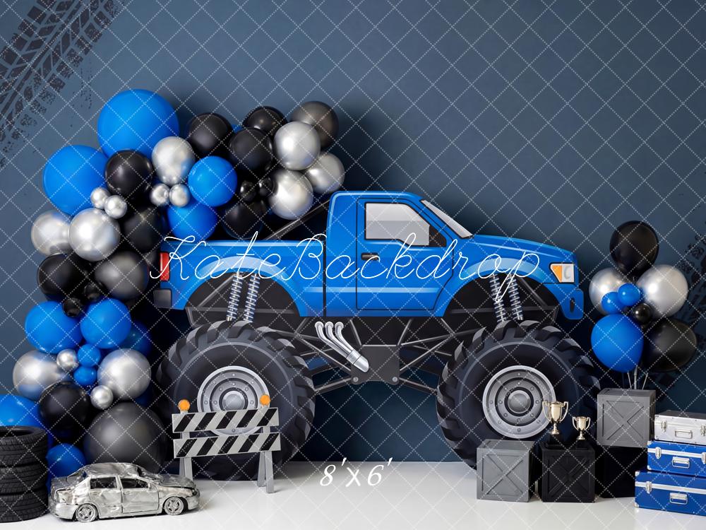 Kate Truck Tyre Tracks Balloons Blue Backdrop Designed by Patty Robert - Image 3
