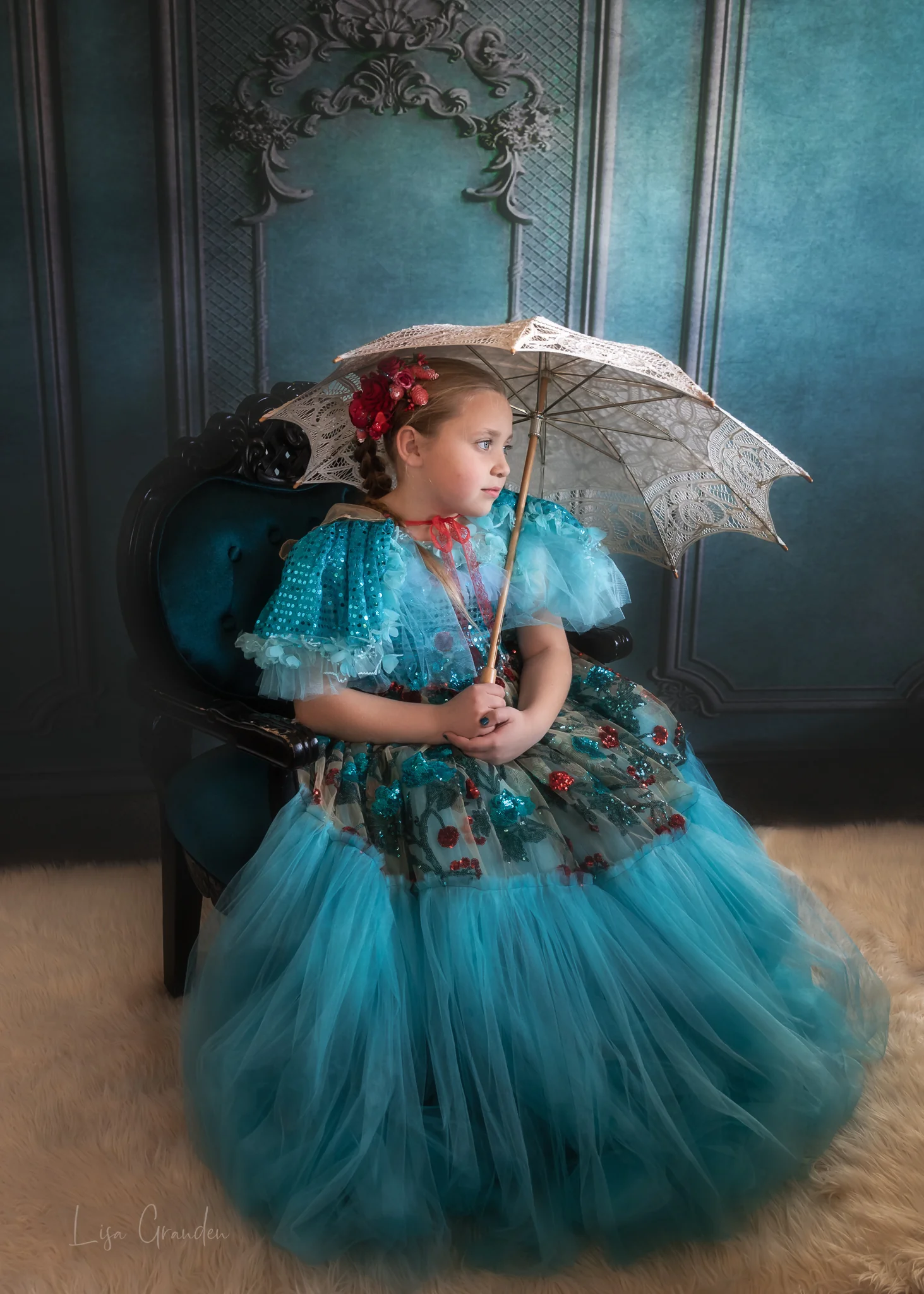 Kate Turquoise Ornate Wall Backdrop for Photography Designed by Lisa Granden - Image 5