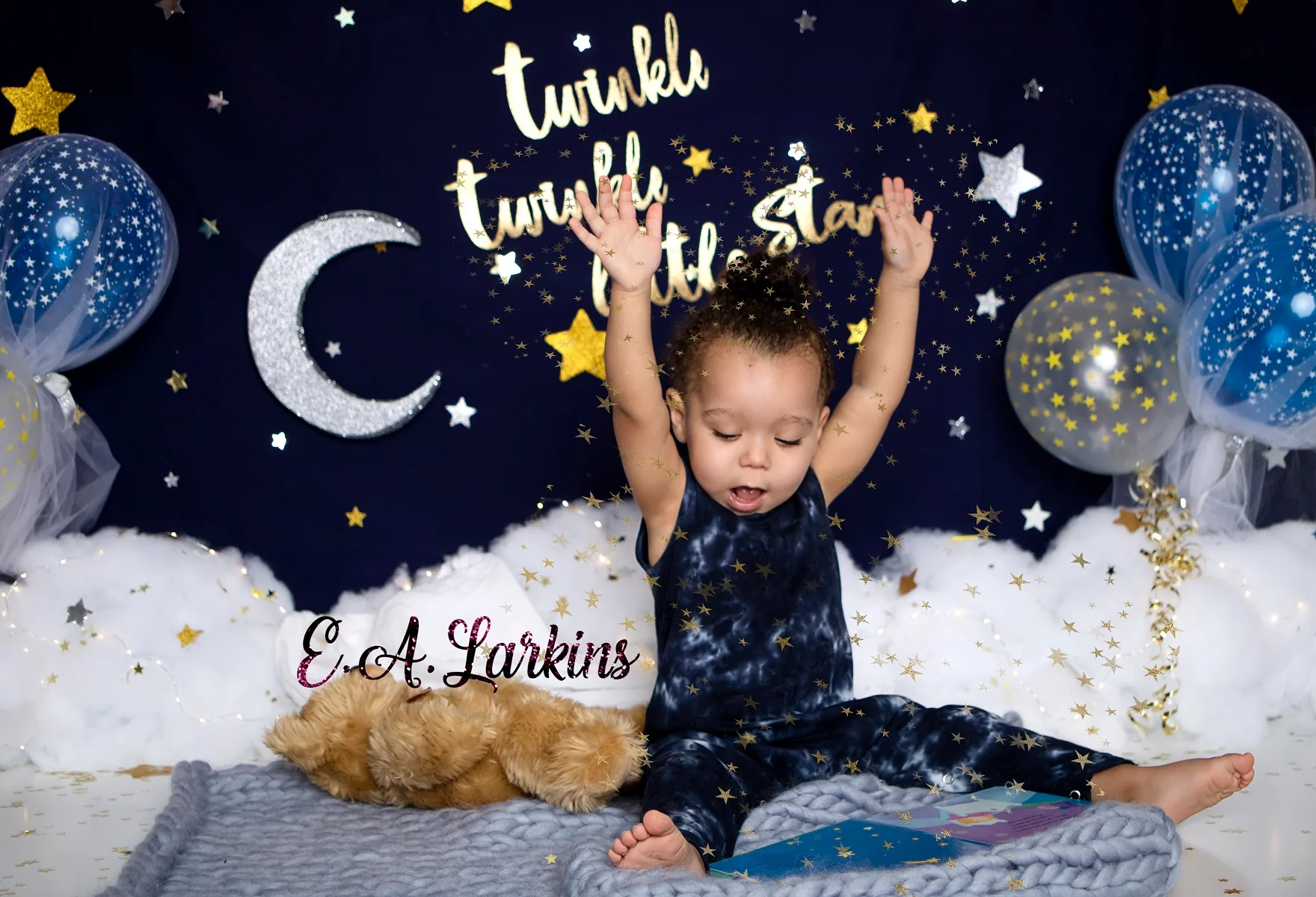Kate  Twinkle Stars with Balloons Backdrop for Photography Designed By Erin Larkins - Image 3
