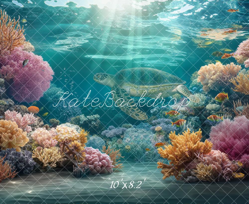 Kate Summer Underwater Coral Reef Fish Ocean Fleece Backdrop Designed by Chain Photography - Image 3