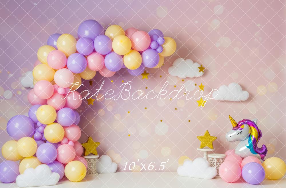 Kate Unicorn Balloon Arch Clouds Stars Fleece Backdrop Designed by Patty Robert - Image 2