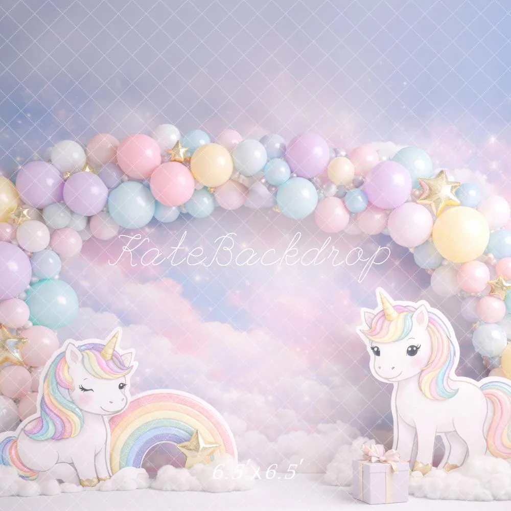 Kate Unicorn Balloon Arch Rainbow Pastel Backdrop Designed by Megan Leigh Photography - Image 2