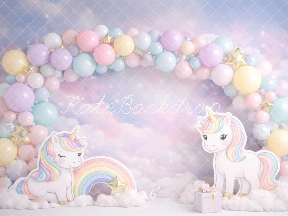 Kate Unicorn Balloon Arch Rainbow Pastel Backdrop Designed by Megan Leigh Photography - Image 3