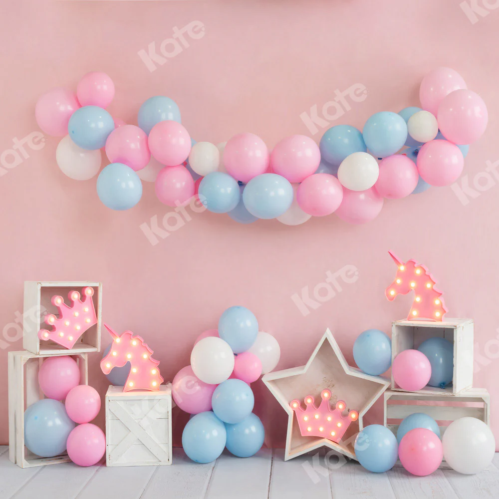 Kate Unicorn Balloon Birthday Pink Backdrop Designed by Emetselch - Image 2