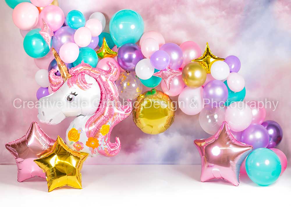 Kate Unicorn Balloon Cake Smash Backdrop Designed by Chrissie Green - Image 2