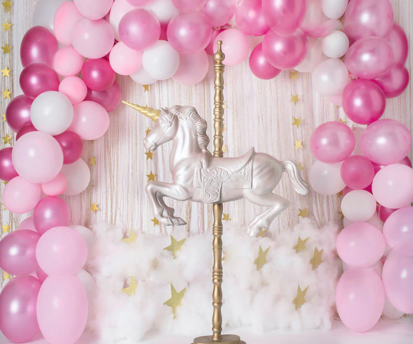 Kate Unicorn in Pink Balloons Backdrop for Children Designed By Rose Abbas - Image 3