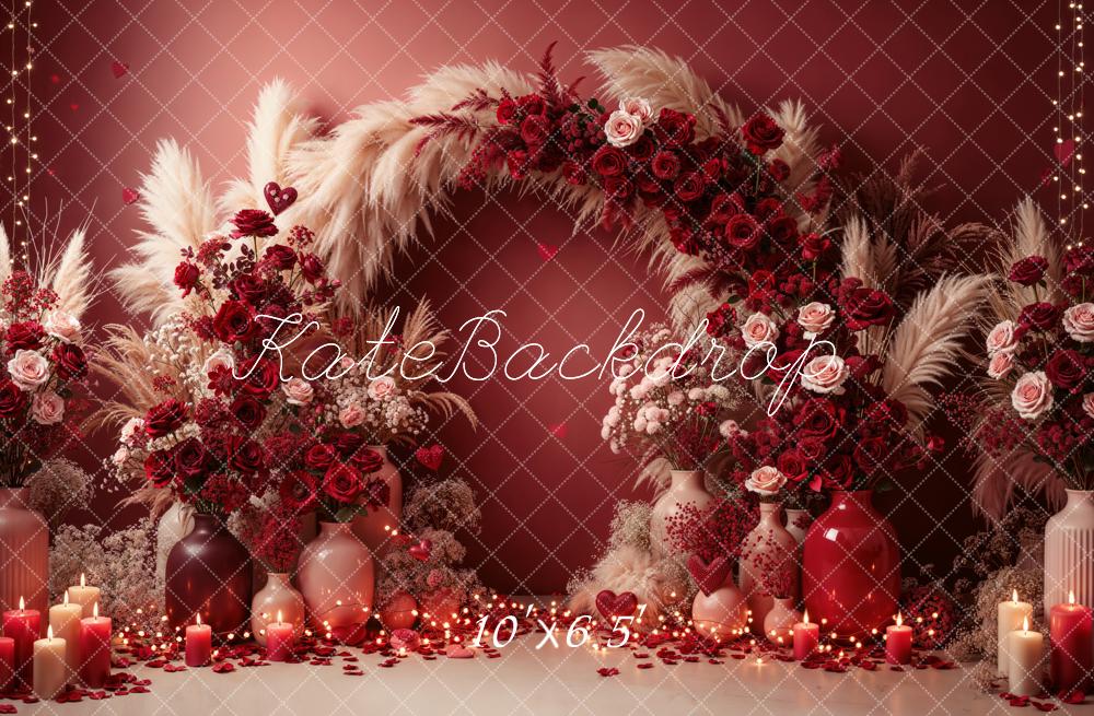 Kate Valentine Arch Roses Pampas Red Fleece Backdrop Designed by Emetselch - Image 2