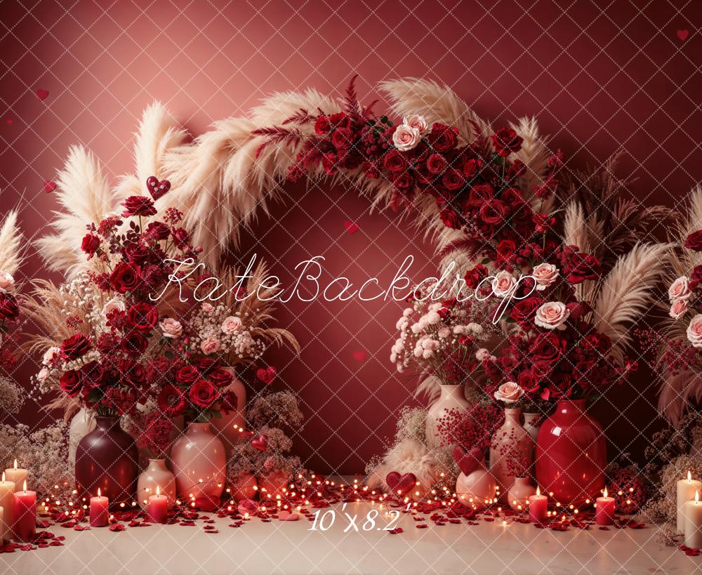 Kate Valentine Arch Roses Pampas Red Fleece Backdrop Designed by Emetselch - Image 3