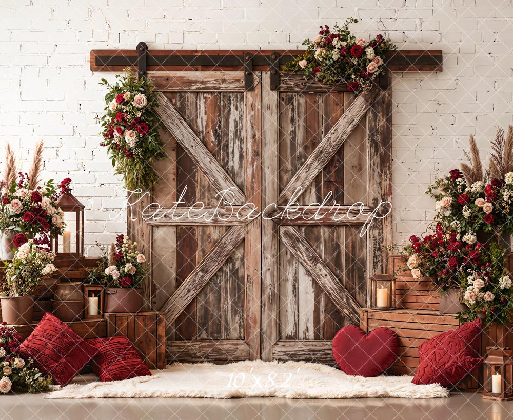Kate Valentine Barn Door Floral Crates Fleece Backdrop Designed by Emetselch - Image 3