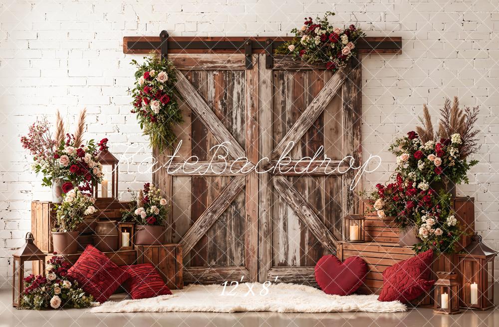 Kate Valentine Barn Door Floral Crates Fleece Backdrop Designed by Emetselch - Image 4
