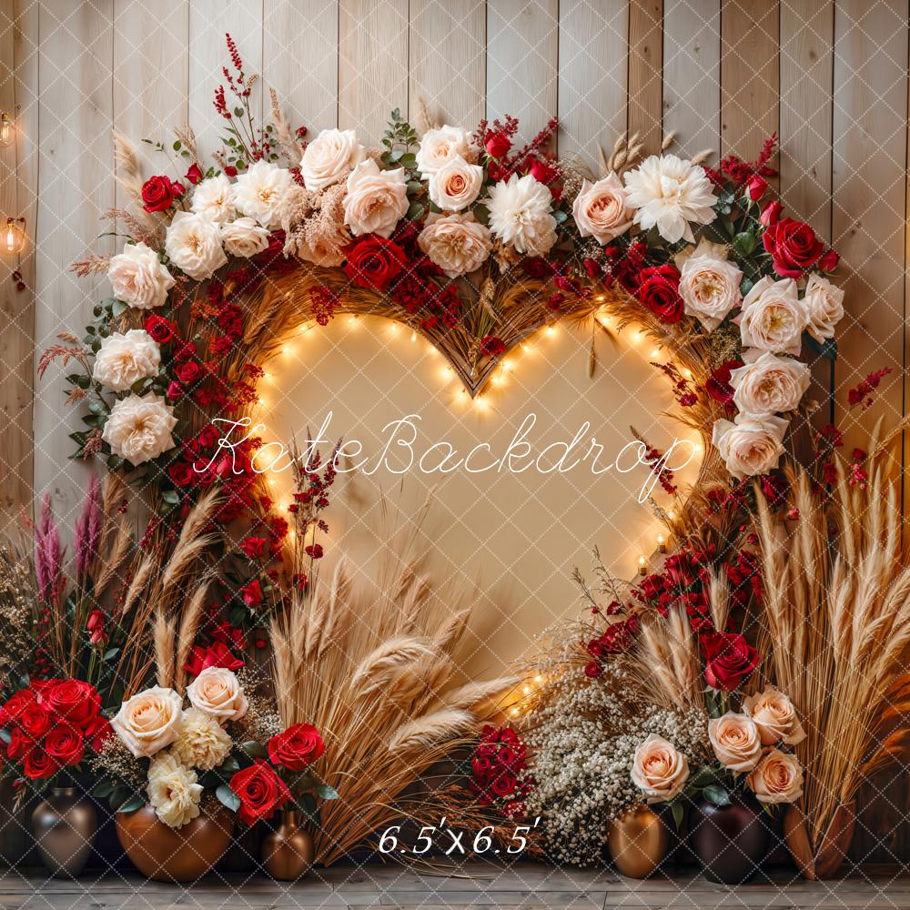Kate Valentine Boho Floral Heart Lights Backdrop Designed by Emetselch - Image 2