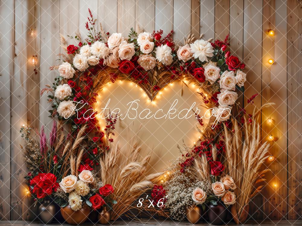 Kate Valentine Boho Floral Heart Lights Backdrop Designed by Emetselch - Image 3