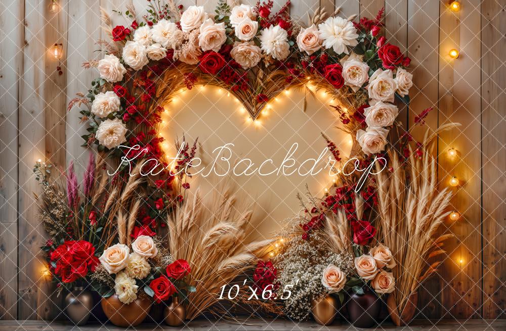 Kate Valentine Boho Floral Heart Lights Backdrop Designed by Emetselch - Image 4