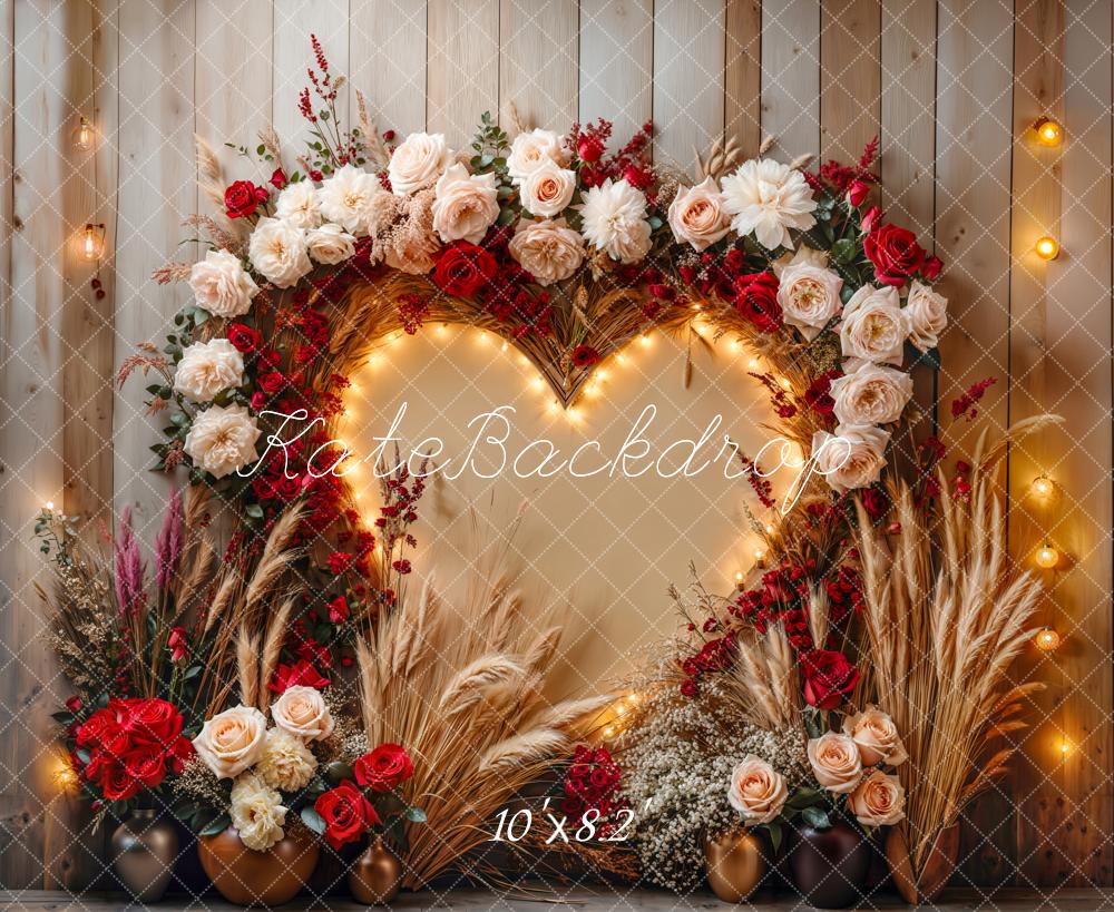 Kate Valentine Boho Floral Heart Lights Backdrop Designed by Emetselch - Image 5