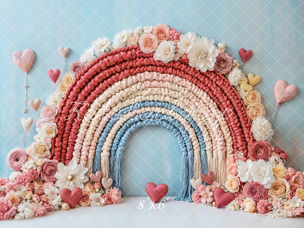 Kate Valentine Boho Floral Rainbow Heart Backdrop Designed by Emetselch - Image 3