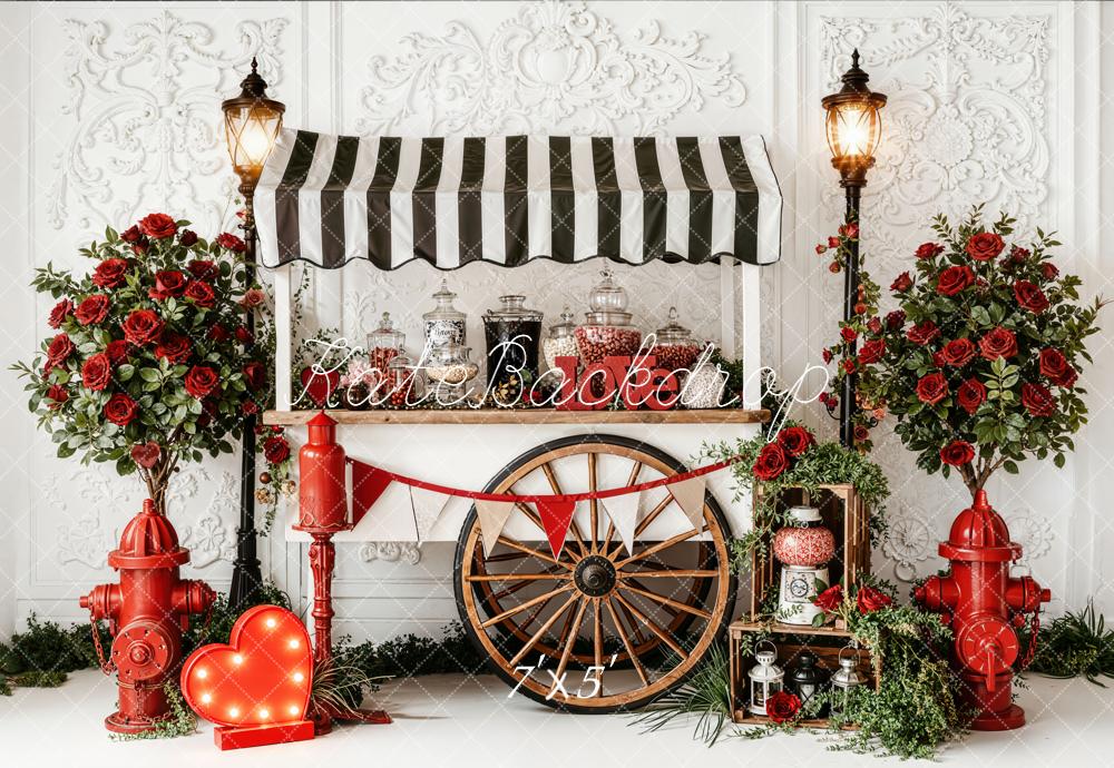 Kate Valentine Candy Cart Red Roses Hydrant Backdrop Designed by Emetselch - Image 2