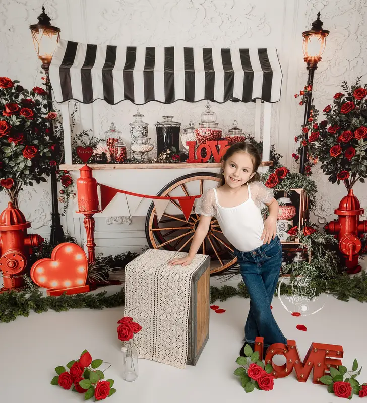 Kate Valentine Candy Cart Roses Fleece Backdrop Designed by Emetselch - Image 3