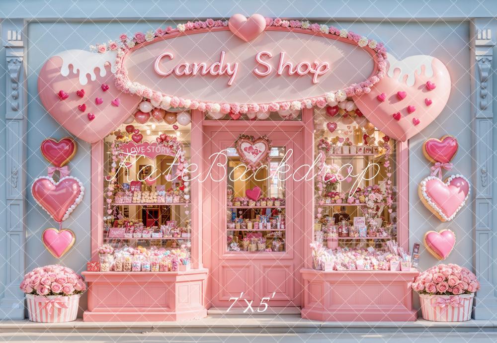 Kate Valentine Candy Shop Hearts Pink Backdrop Designed by Emetselch - Image 2