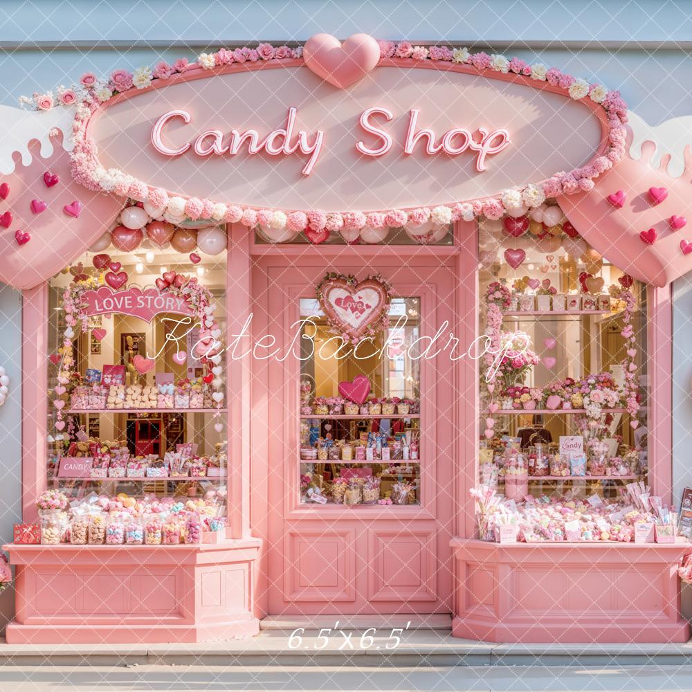 Kate Valentine Candy Shop Hearts Pink Backdrop Designed by Emetselch - Image 3