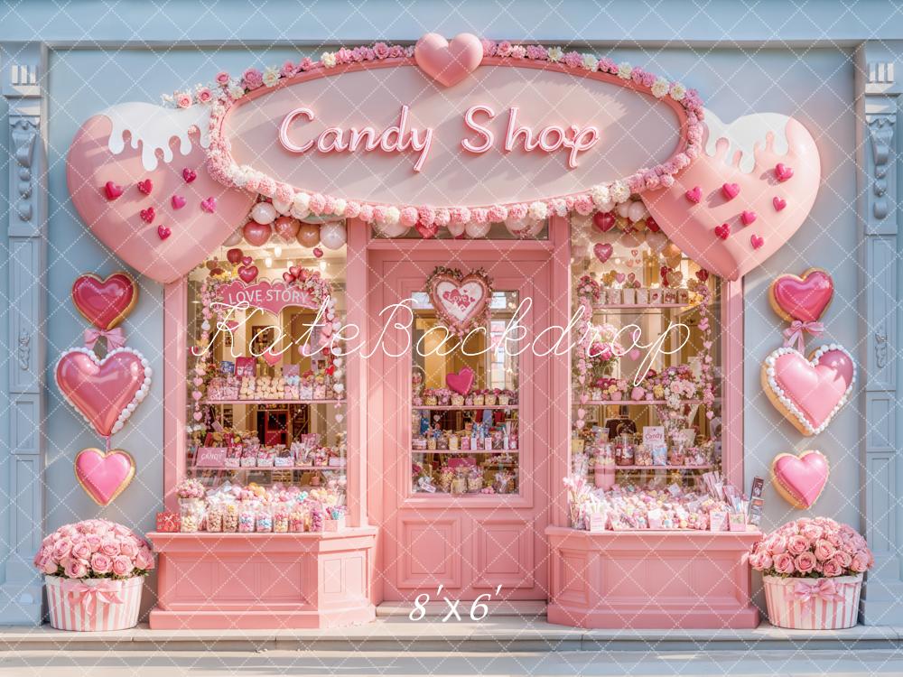 Kate Valentine Candy Shop Hearts Pink Backdrop Designed by Emetselch - Image 4