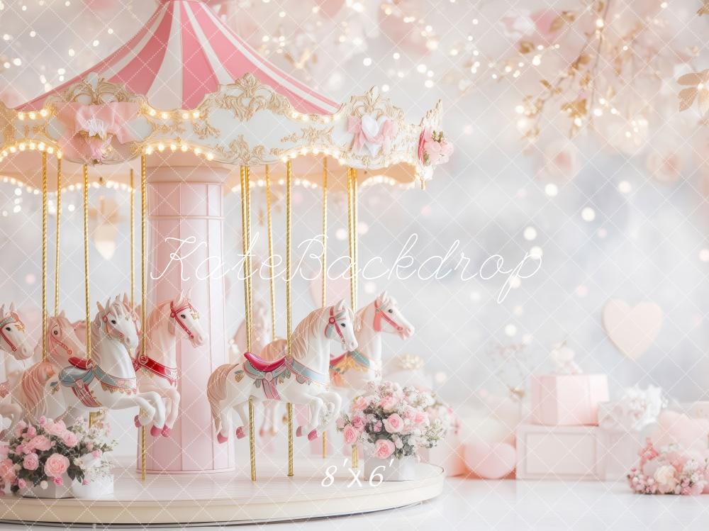 Kate Valentine Carousel Pink Floral Backdrop Designed by Patty Robert - Image 3