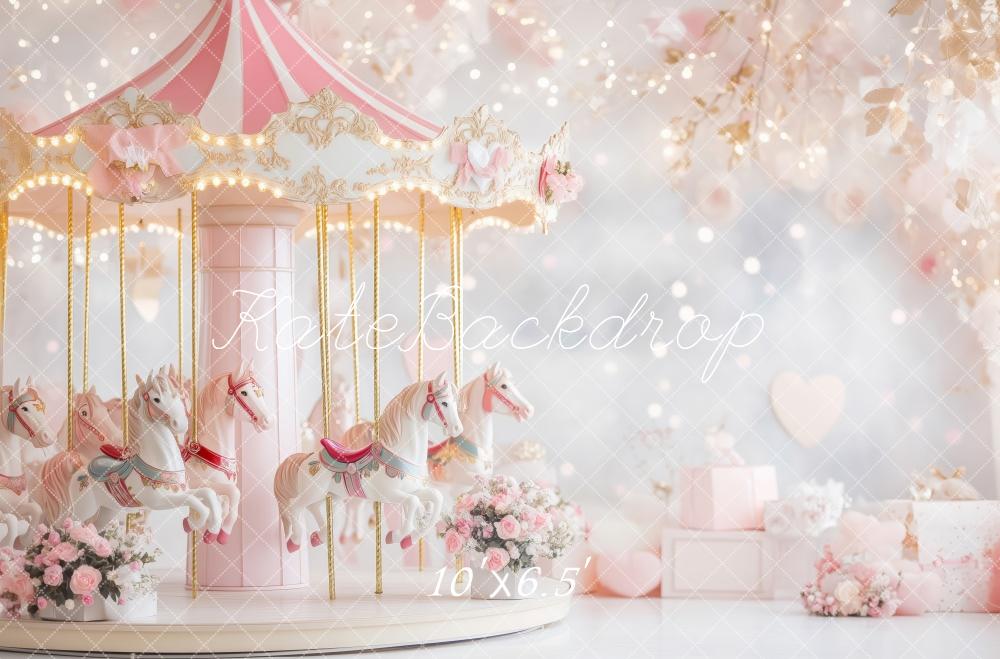 Kate Valentine Carousel Pink Floral Backdrop Designed by Patty Robert - Image 4
