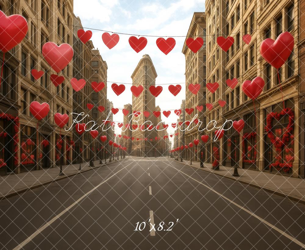 Kate Valentine City Street Heart Balloons Fleece Backdrop Designed by Megan Leigh Photography - Image 3