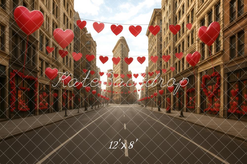Kate Valentine City Street Heart Balloons Fleece Backdrop Designed by Megan Leigh Photography - Image 4