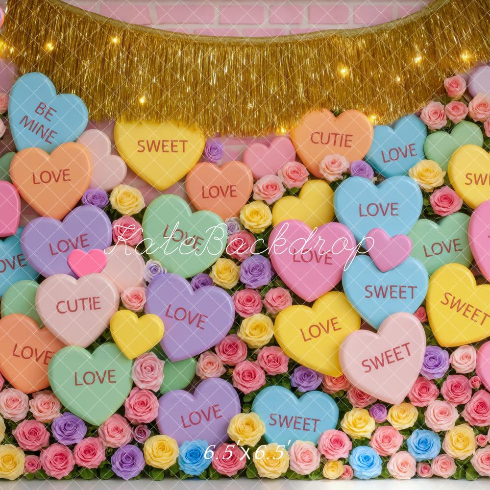 Kate Valentine Conversation Hearts Roses Garland Backdrop Designed by Mini MakeBelieve - Image 2