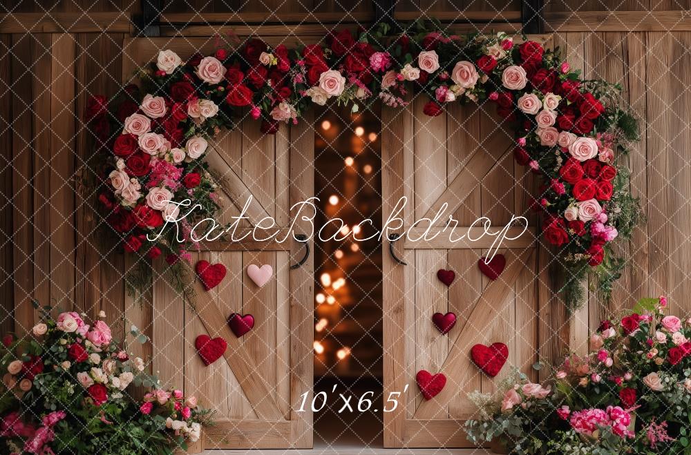 Kate Valentine Floral Heart Barn Door Backdrop Designed by Patty Robert - Image 4