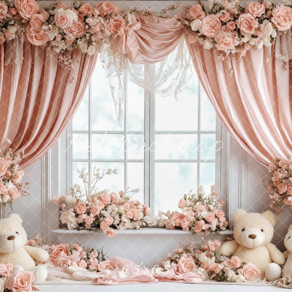 Kate Valentine Floral Nursery Bear Window Backdrop Designed by Patty Robert - Image 2