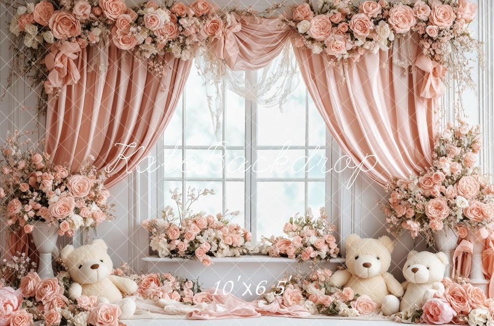 Kate Valentine Floral Nursery Bear Window Backdrop Designed by Patty Robert - Image 4