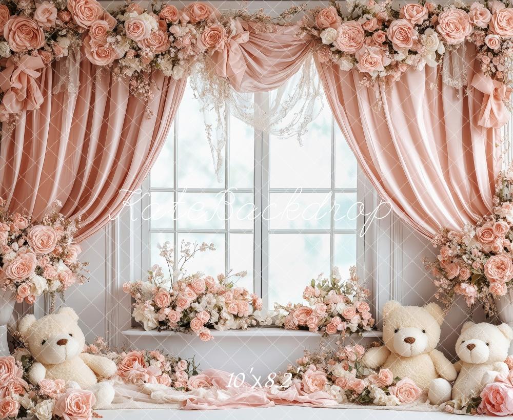Kate Valentine Floral Nursery Bear Window Backdrop Designed by Patty Robert - Image 5