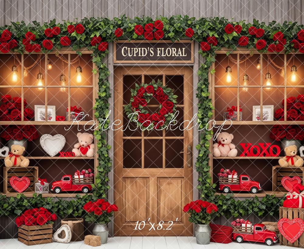 Kate Valentine Floral Shop Red Hearts Fleece Backdrop Designed by Patty Robert - Image 3
