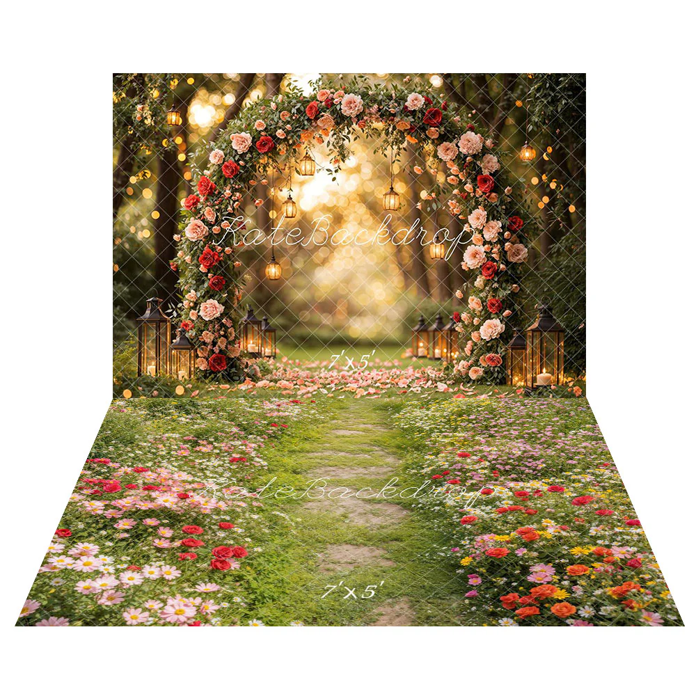 Kate Valentine Flower Arch Lantern Backdrop+Spring Pathway Grass Floor Backdrop - Image 2