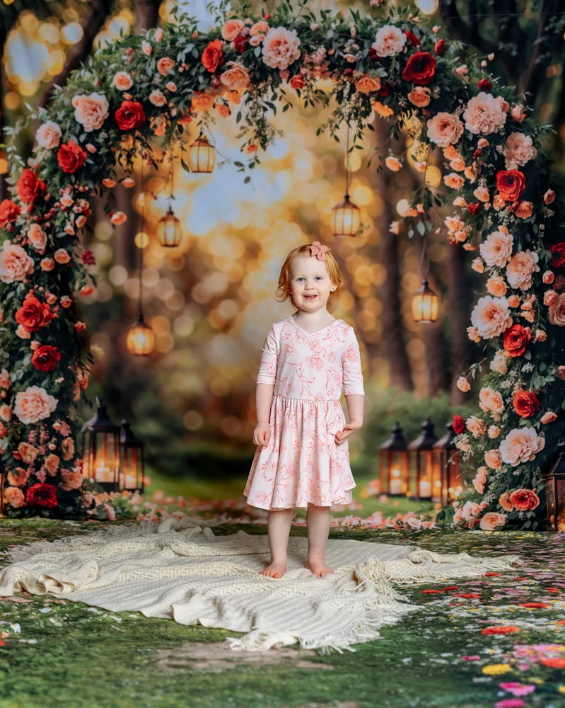 Kate Valentine Flower Arch Lantern Backdrop+Spring Pathway Grass Floor Backdrop - Image 3