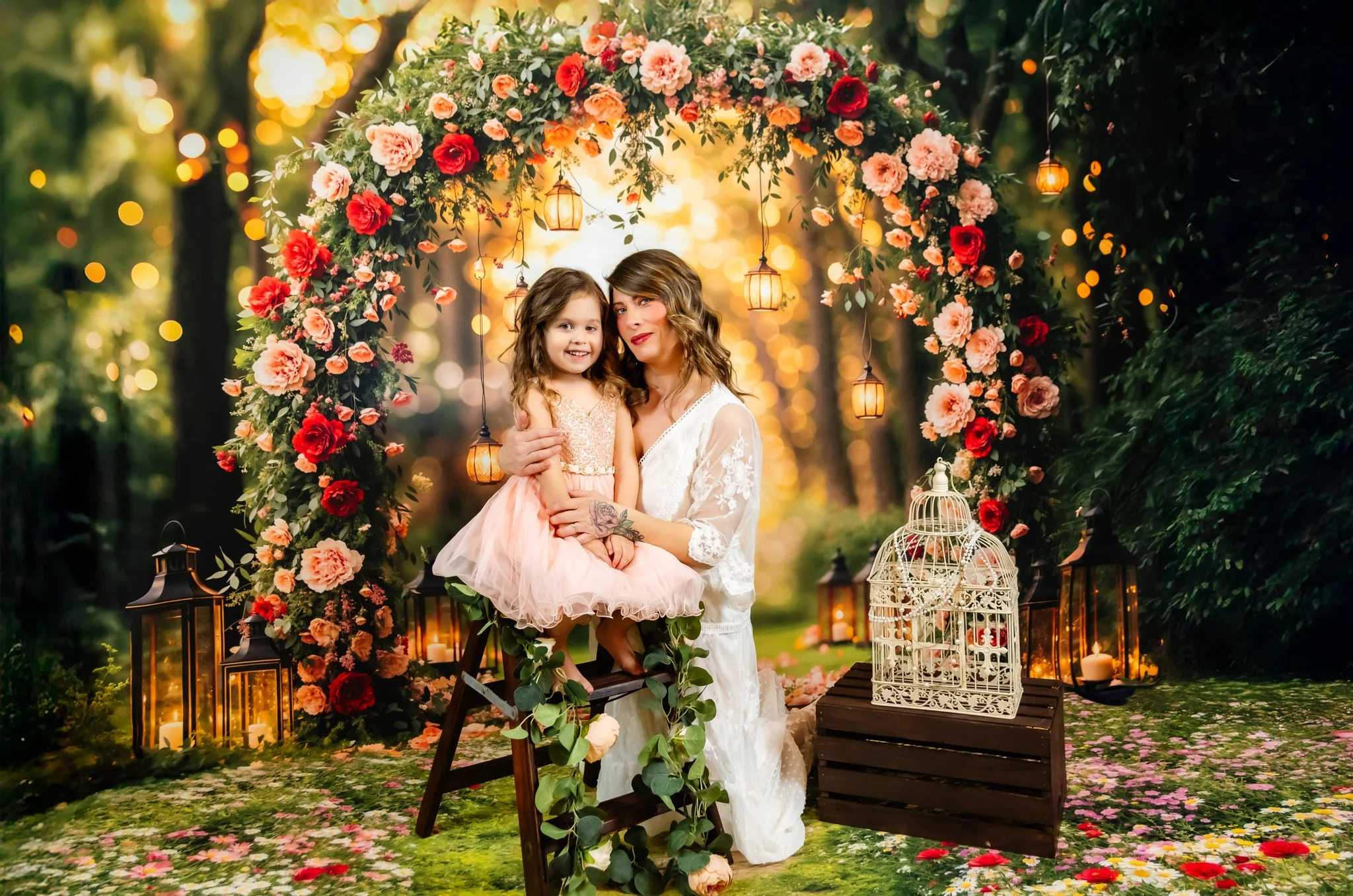 Kate Valentine Flower Arch Lantern Backdrop+Spring Pathway Grass Floor Backdrop - Image 4