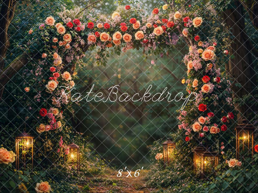Kate Valentine Flower Arch Lantern Forest Fleece Backdrop Designed by Emetselch - Image 2