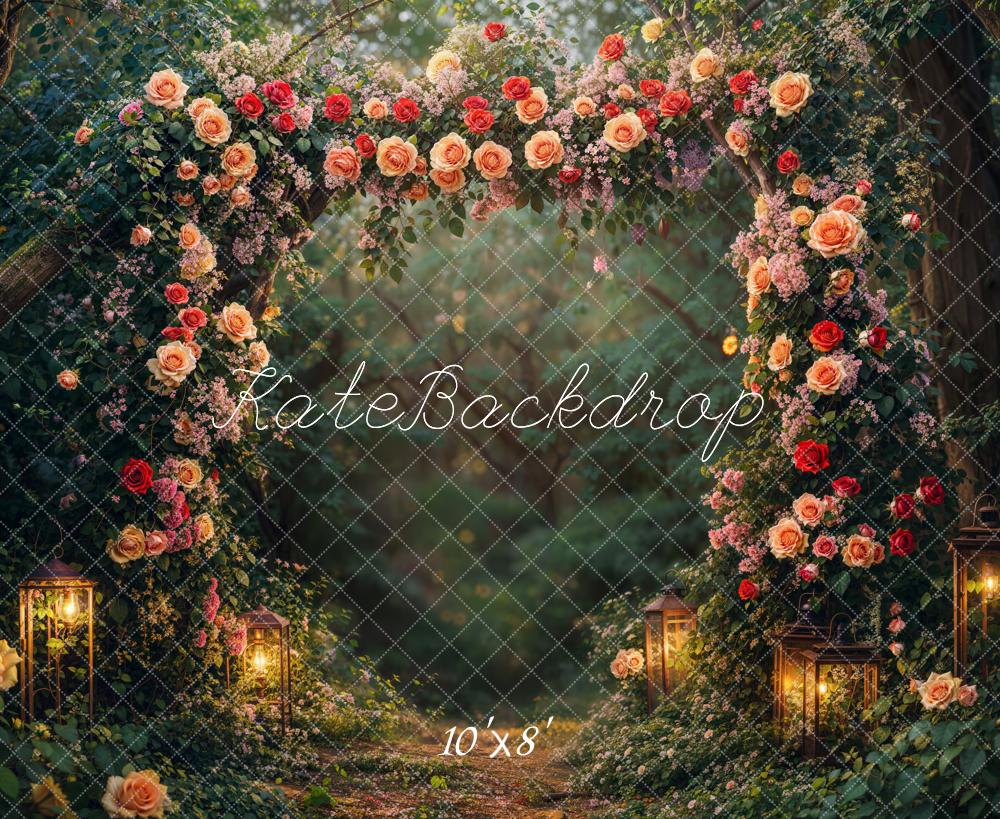 Kate Valentine Flower Arch Lantern Forest Fleece Backdrop Designed by Emetselch - Image 3