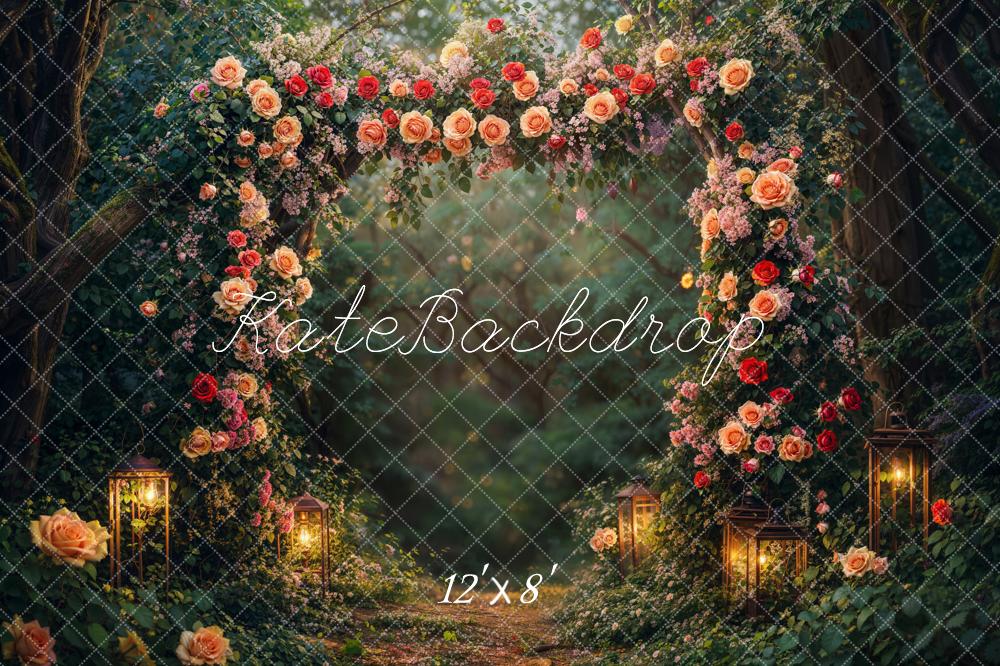 Kate Valentine Flower Arch Lantern Forest Fleece Backdrop Designed by Emetselch - Image 4
