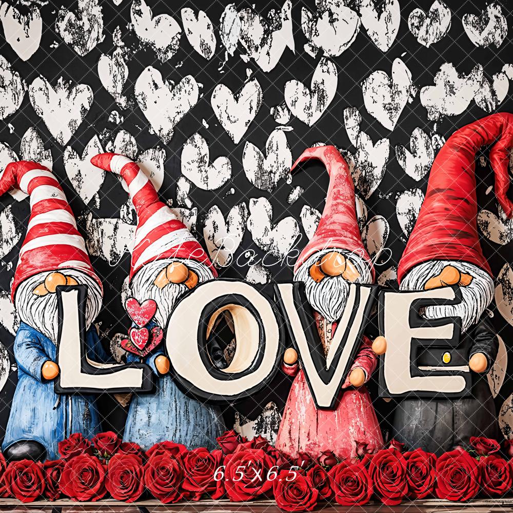 Kate Valentine Gnomes Love Roses Backdrop Designed by Emetselch - Image 2