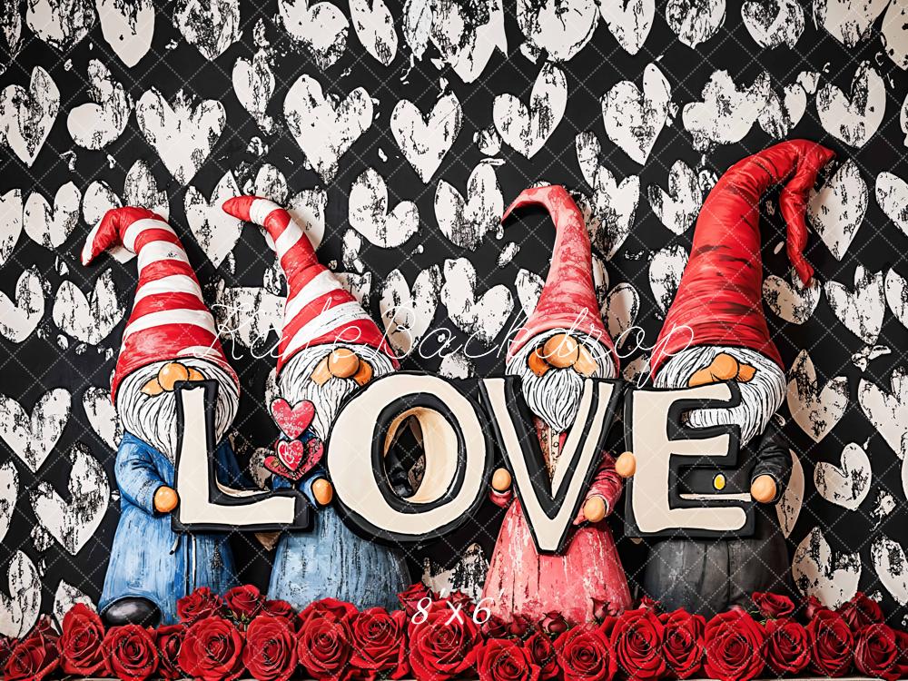 Kate Valentine Gnomes Love Roses Backdrop Designed by Emetselch - Image 3