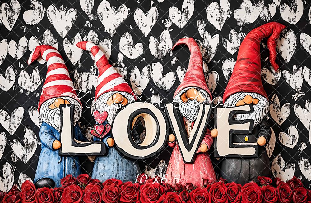 Kate Valentine Gnomes Love Roses Backdrop Designed by Emetselch - Image 4