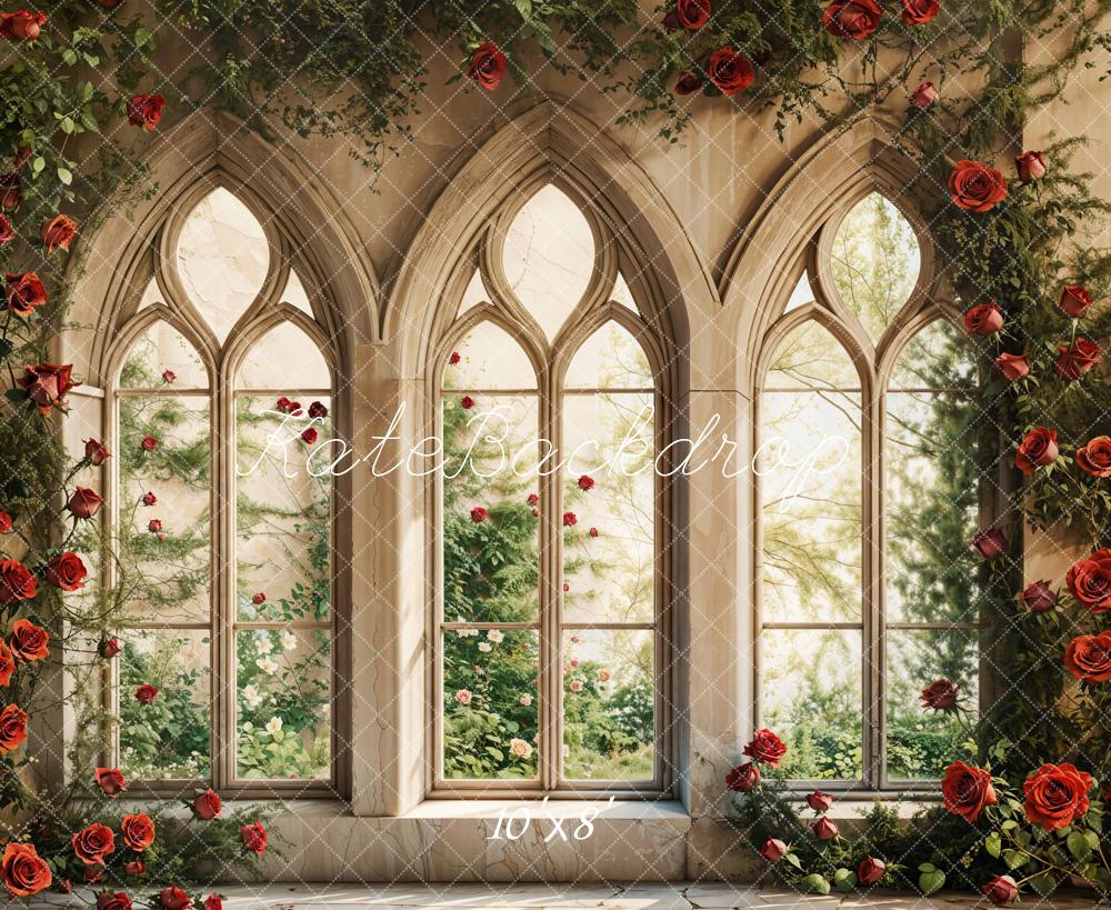 Kate Valentine Gothic Window Rose Fleece Backdrop Designed by Emetselch - Image 3