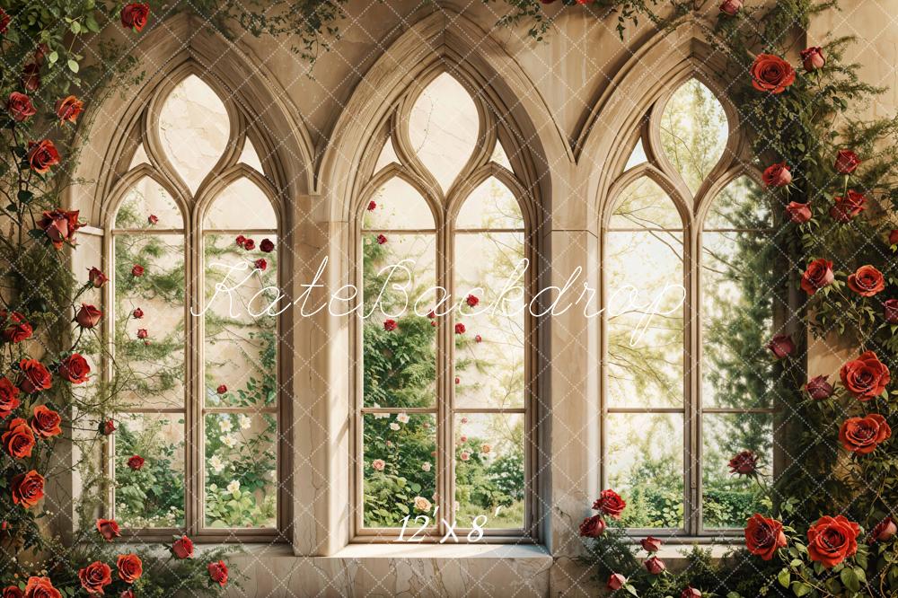 Kate Valentine Gothic Window Rose Fleece Backdrop Designed by Emetselch - Image 4