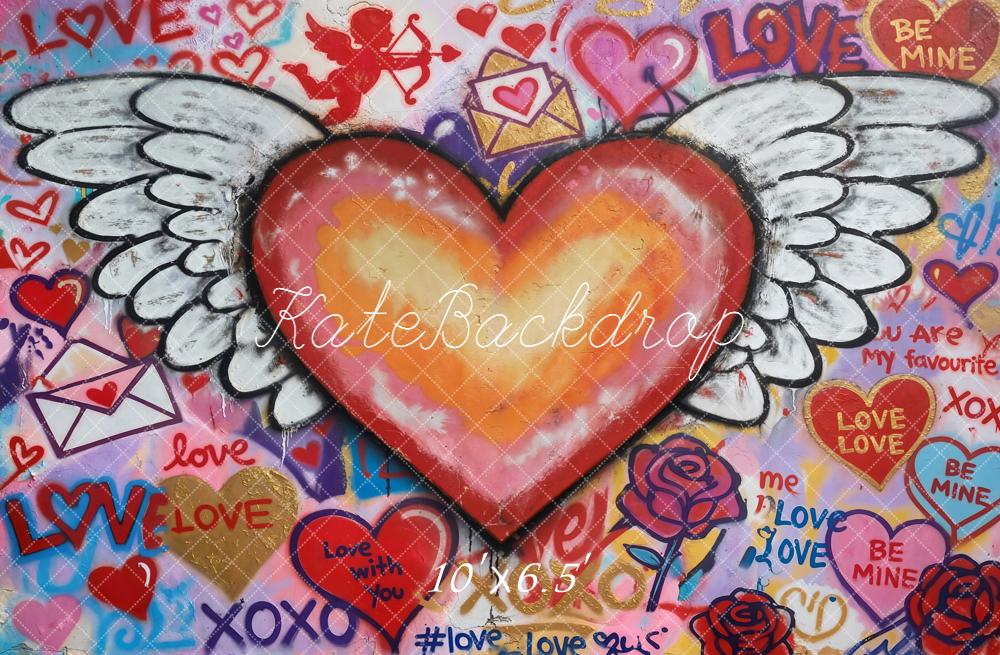 Kate Valentine Graffiti Heart Wings Fleece Backdrop Designed by Chain Photography - Image 2