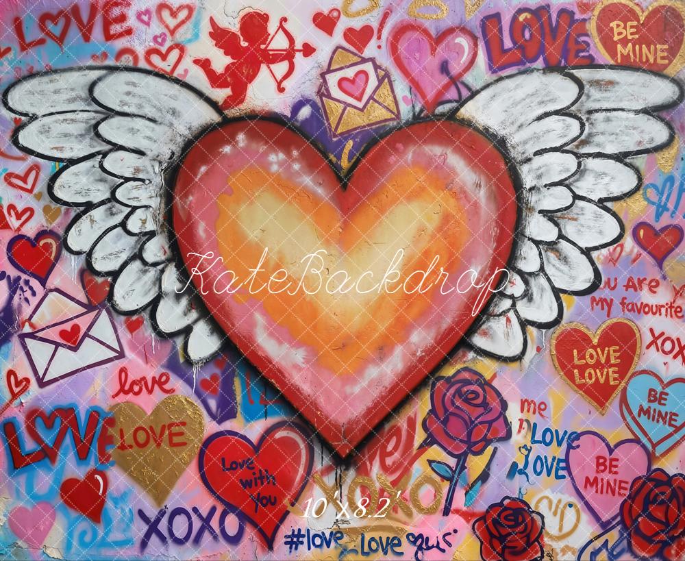 Kate Valentine Graffiti Heart Wings Fleece Backdrop Designed by Chain Photography - Image 3