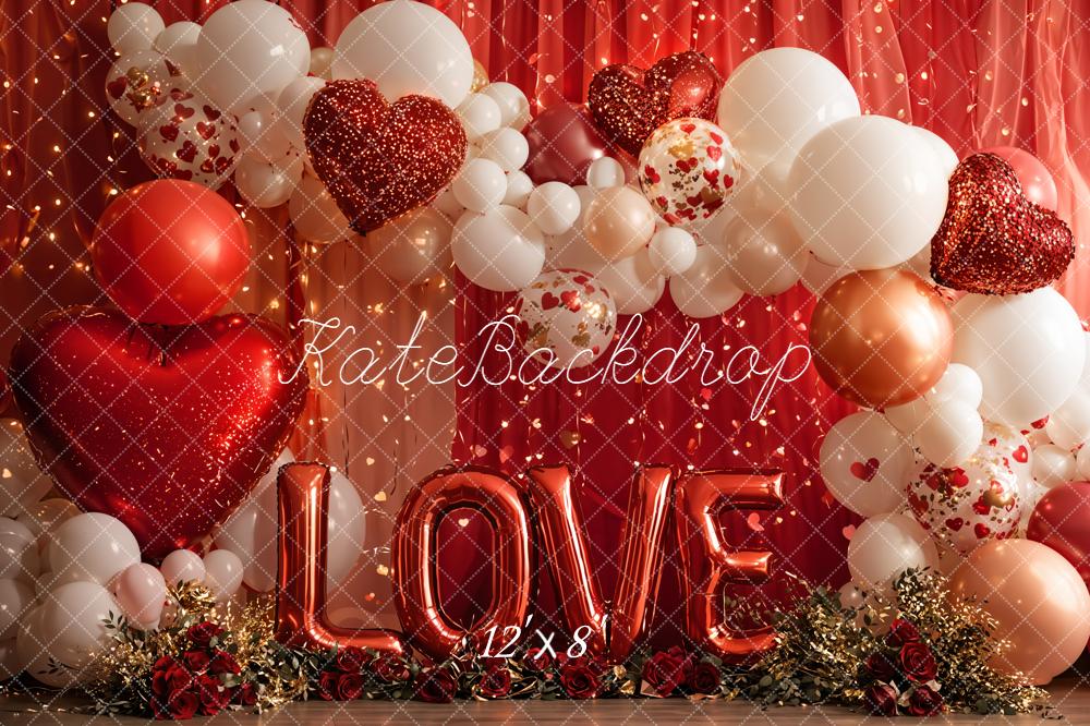 Kate Valentine Heart Balloons Lights Red Fleece Backdrop Designed by Emetselch - Image 4