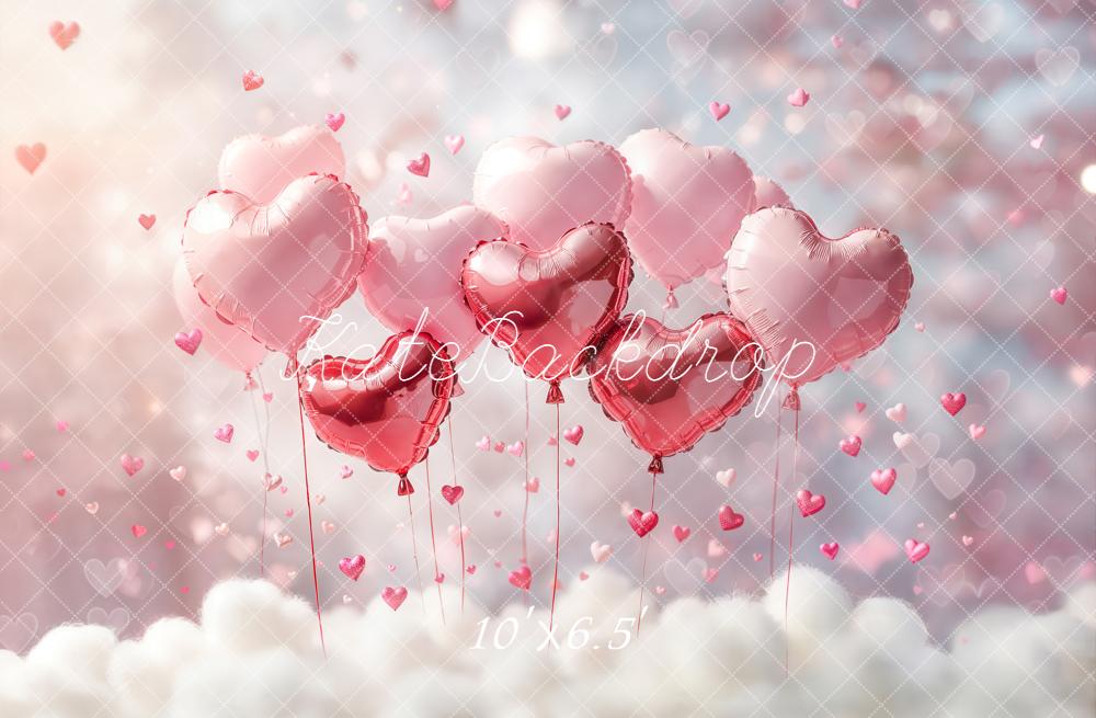 Kate Valentine Heart Balloons Pink Clouds Backdrop Designed by Emetselch - Image 6
