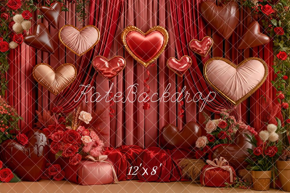 Kate Valentine Heart Balloons Roses Red Curtains Backdrop Designed by Emetselch - Image 8